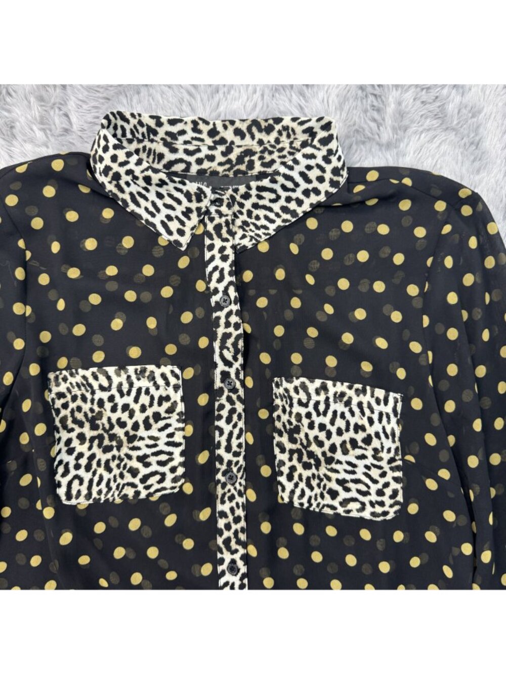 INC International Black Yellow Polka Dot Button-Up Sheer Blouse Women Size M NEW - Picture 3 of 13